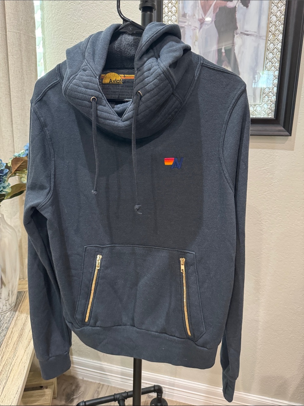 Aviator Nation Navy Hoodie with Gold Zippers